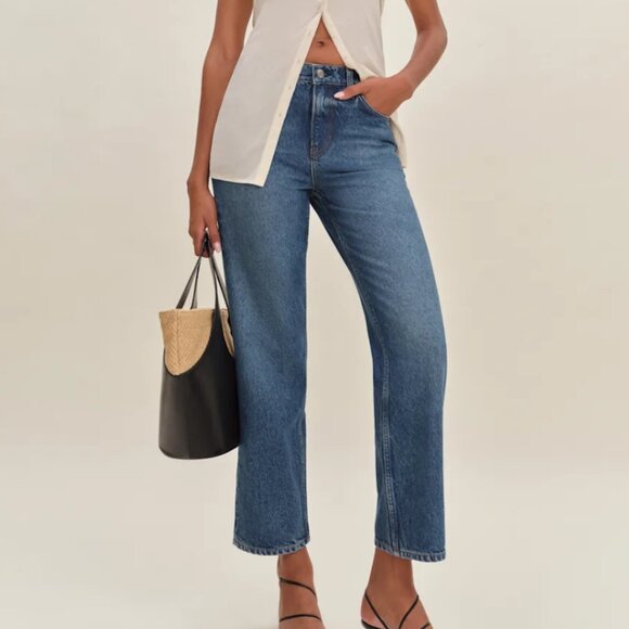Reformation Arleth Mid Rise Straight Leg Cropped Jeans Blue - Size 27 - Picture 1 of 2